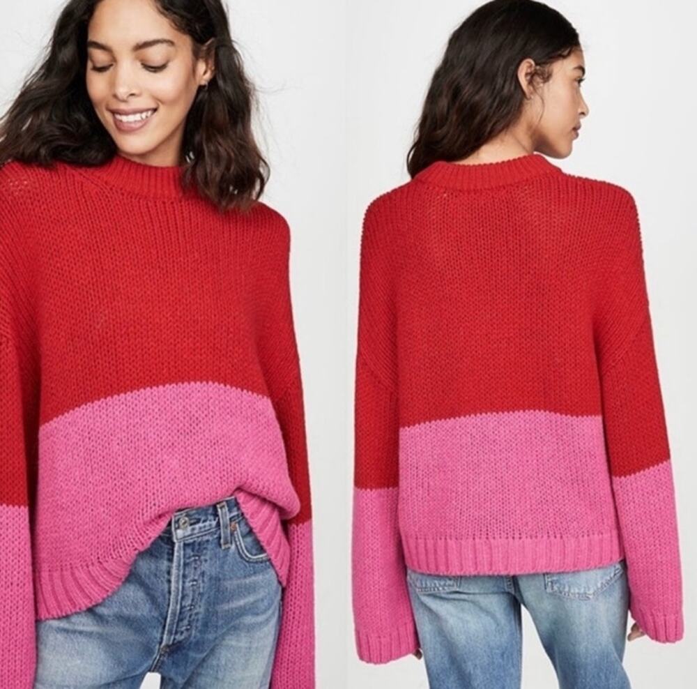 XIrena Red Pink Colorblock Pullover Alpaca Soft Dopamine Overiszed Sweater XS